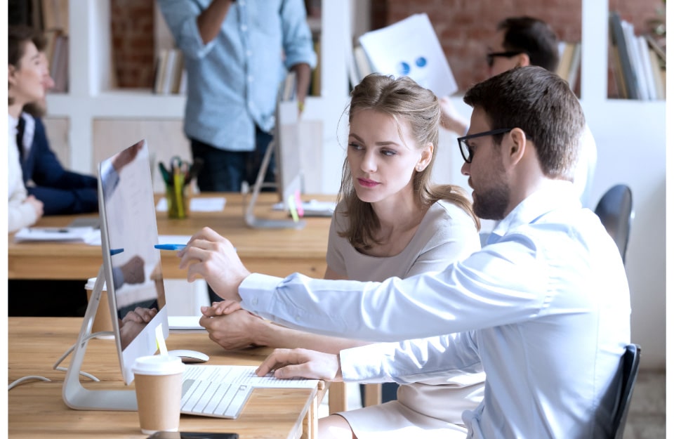 Entrepreneur Business Man and Woman Using Laptop Computer